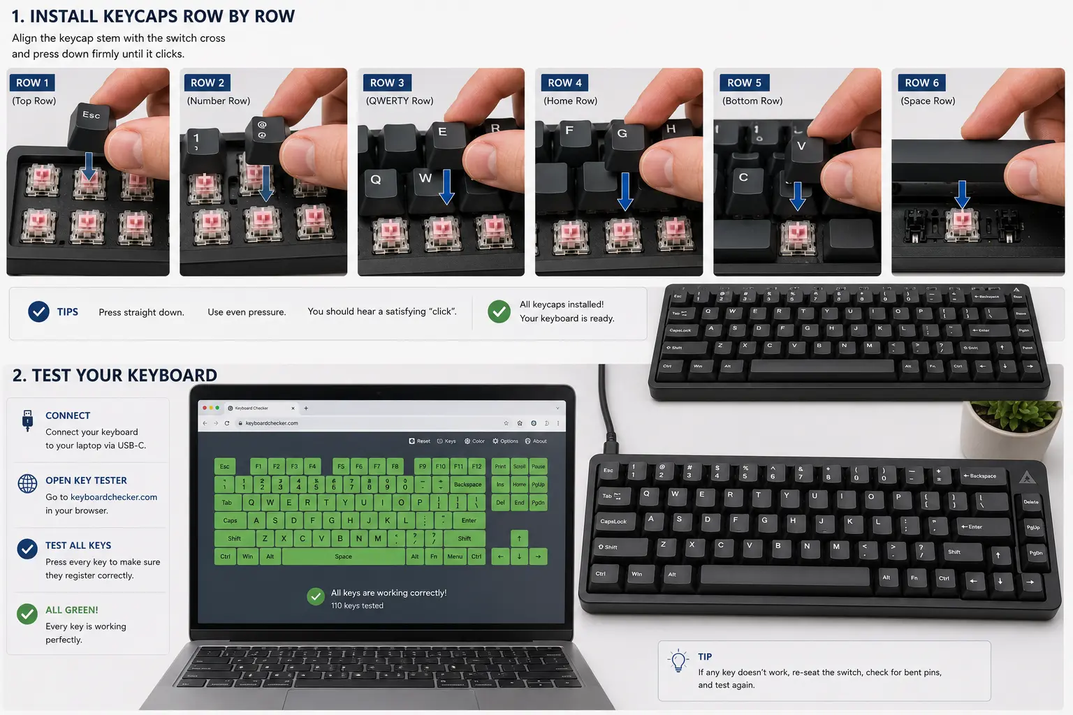 How to Build a Custom Mechanical Keyboard: Beginner's Guide (2026) 11 Installing keycaps and testing the keyboard